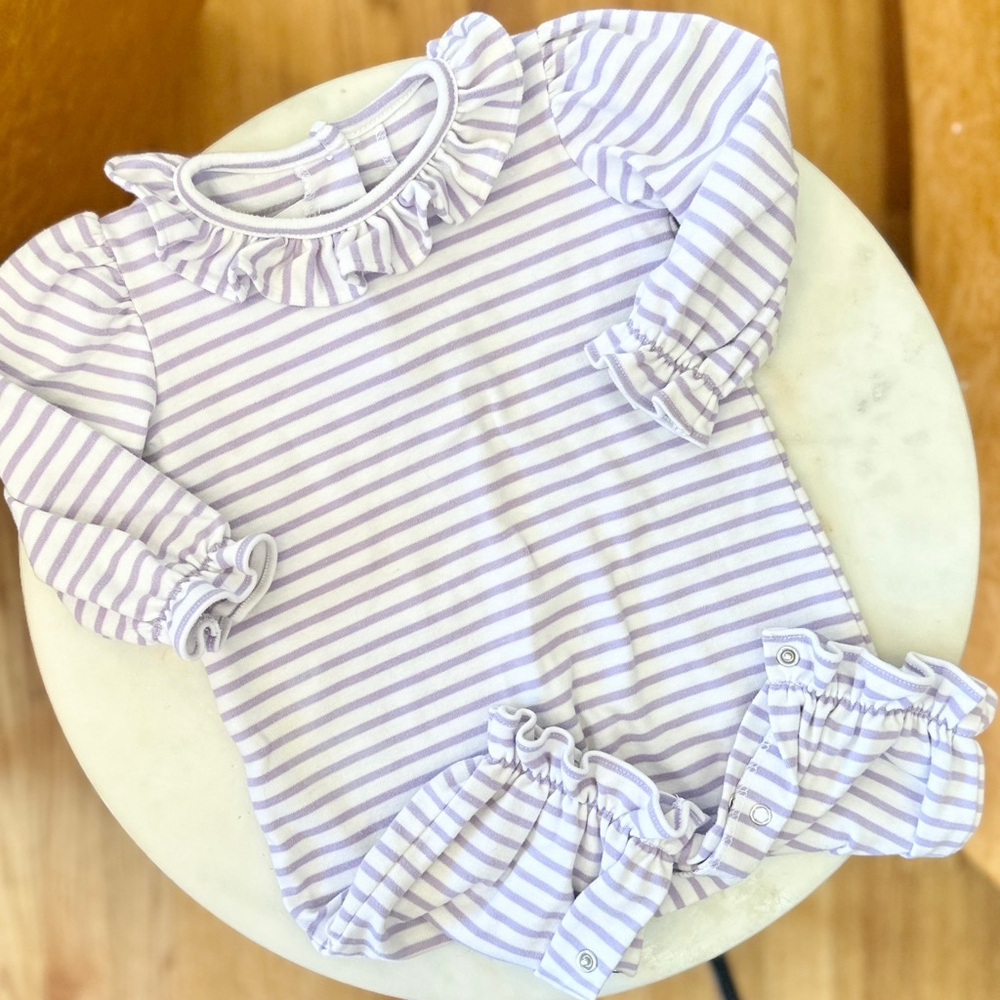 ❤️ 4/$20 3m Zuccini Knit Ruffle Long Romper Purple Striped